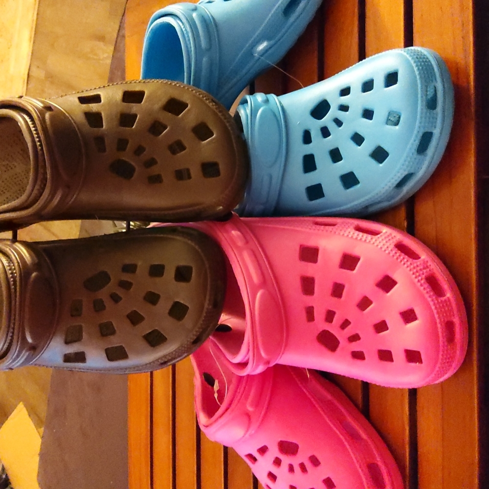 NEW! Gardners clogs! 3 pairs 25 dollars! Brown  pink and blue!